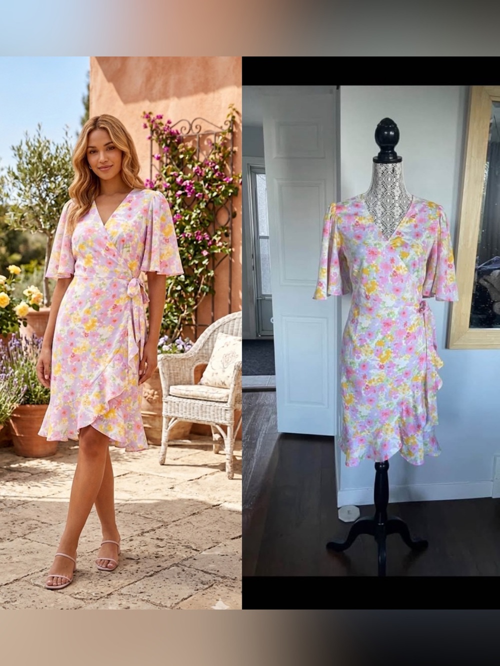 New Large Floral Ruffle Wrap Dress. Gorgeous Summer Colours!